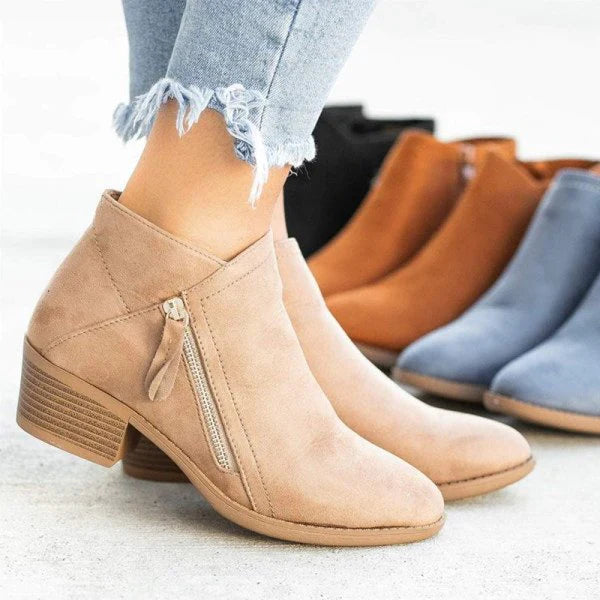 Relaxed Leather Ankle Boots Low Heel