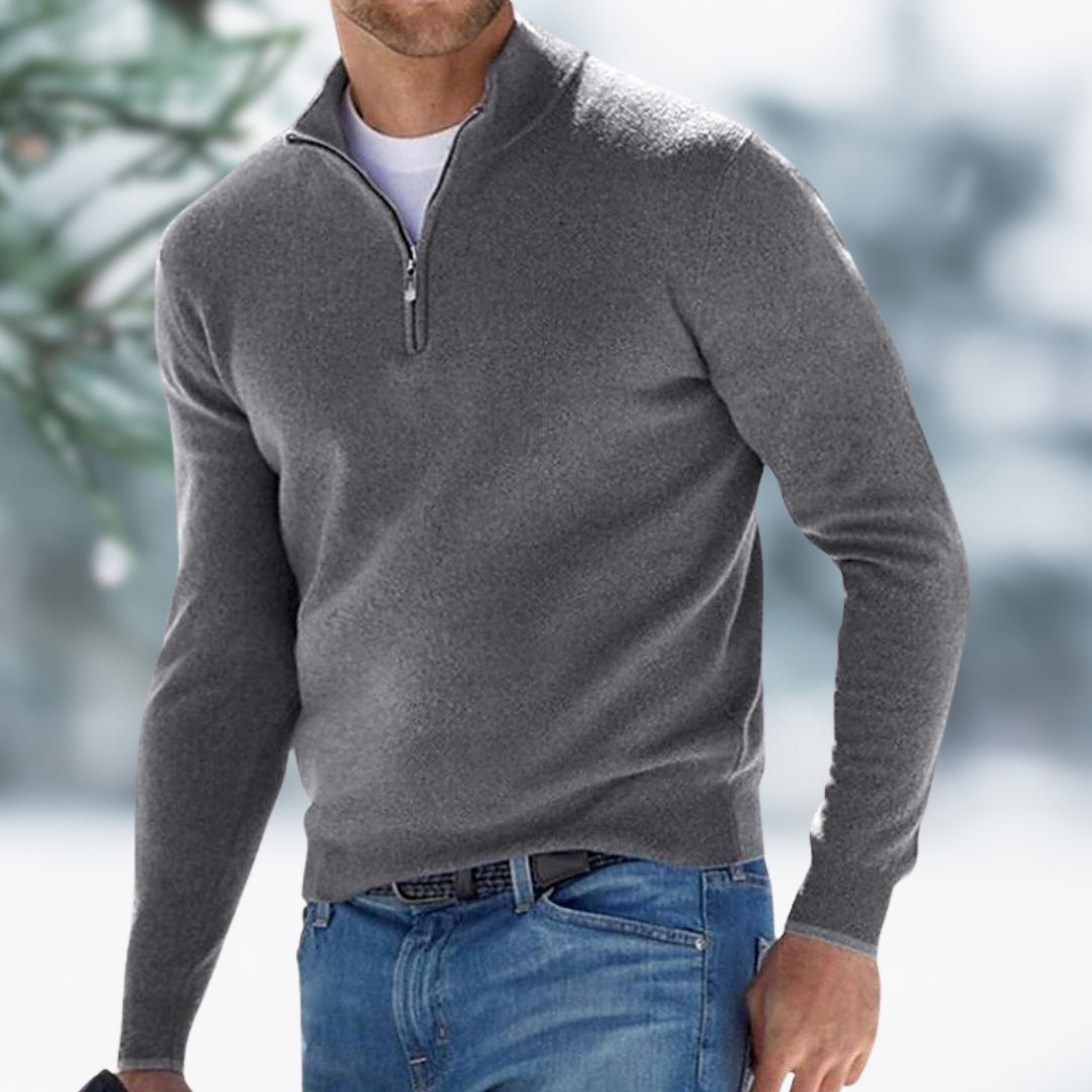 Mens Fine Knit Quarter-Zip Sweater