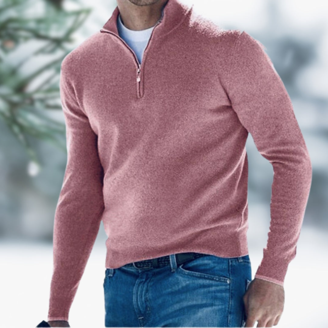 Mens Fine Knit Quarter-Zip Sweater