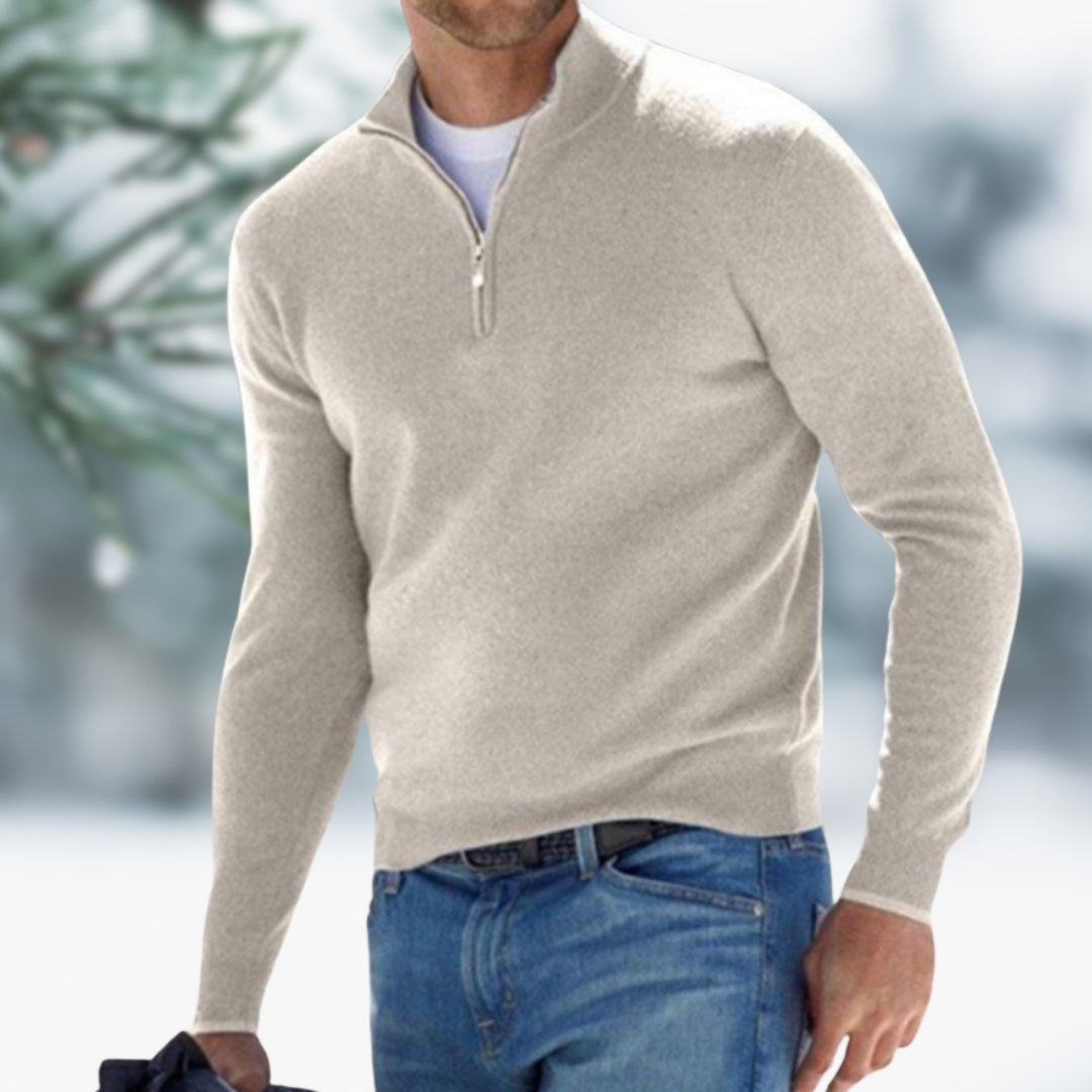 Mens Fine Knit Quarter-Zip Sweater