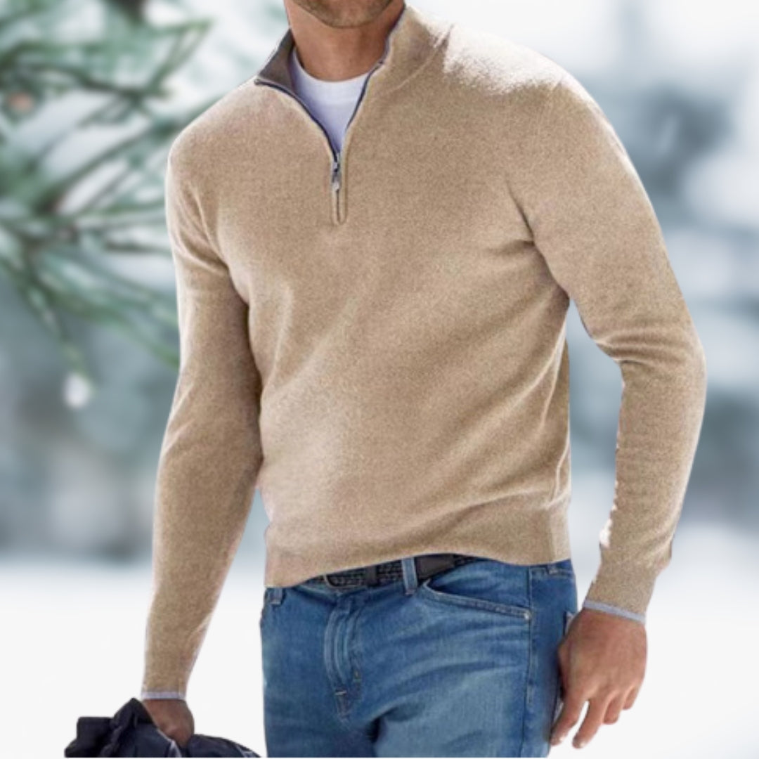 Mens Fine Knit Quarter-Zip Sweater