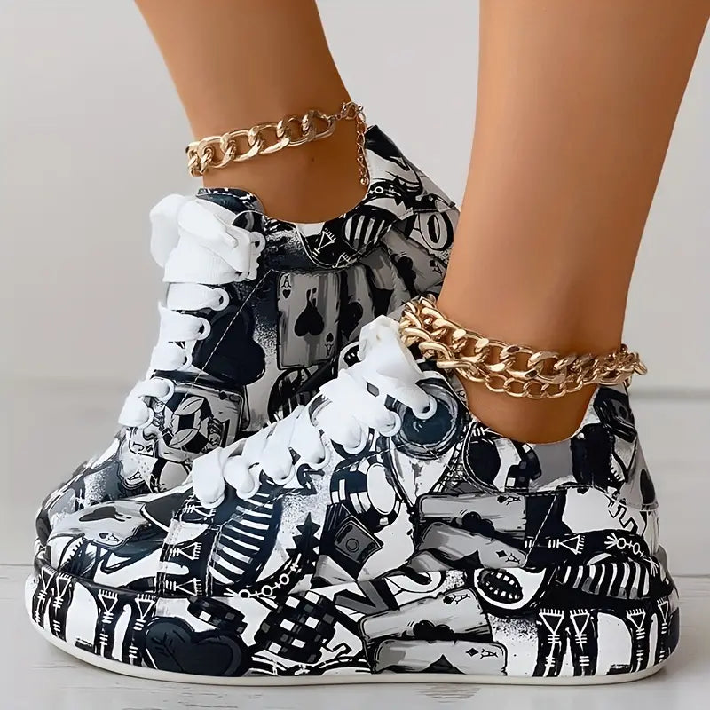 Women’s Layered Graffiti Print Sneakers