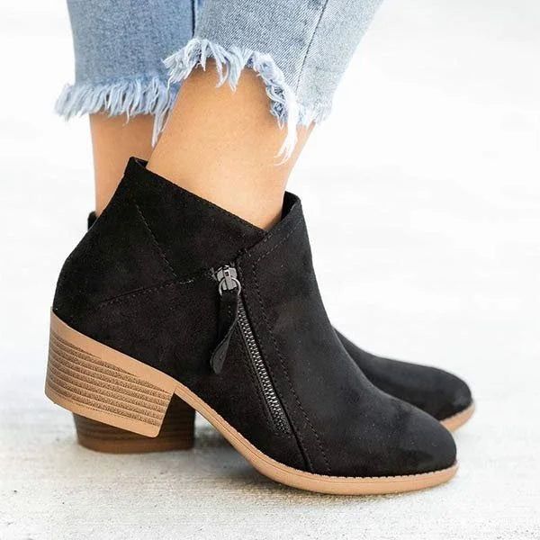 Relaxed Leather Ankle Boots Low Heel