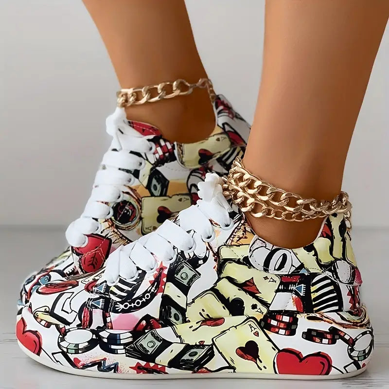 Women’s Layered Graffiti Print Sneakers