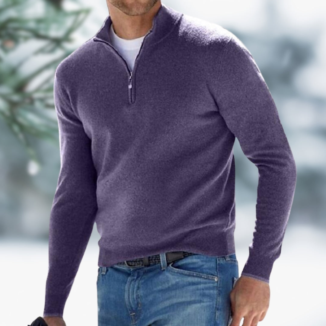 Mens Fine Knit Quarter-Zip Sweater