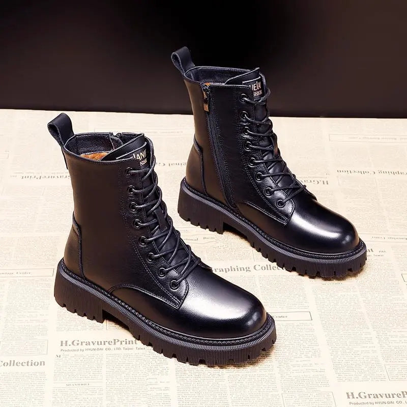 Pauline - Schwarze Winterstiefel Aus Leder