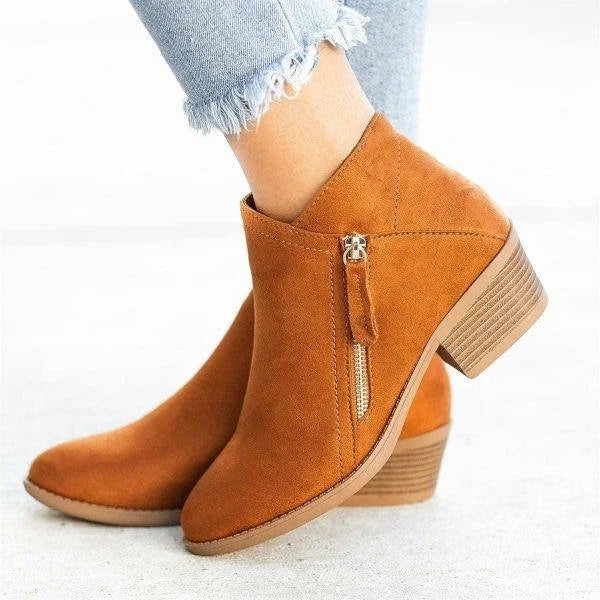 Relaxed Leather Ankle Boots Low Heel