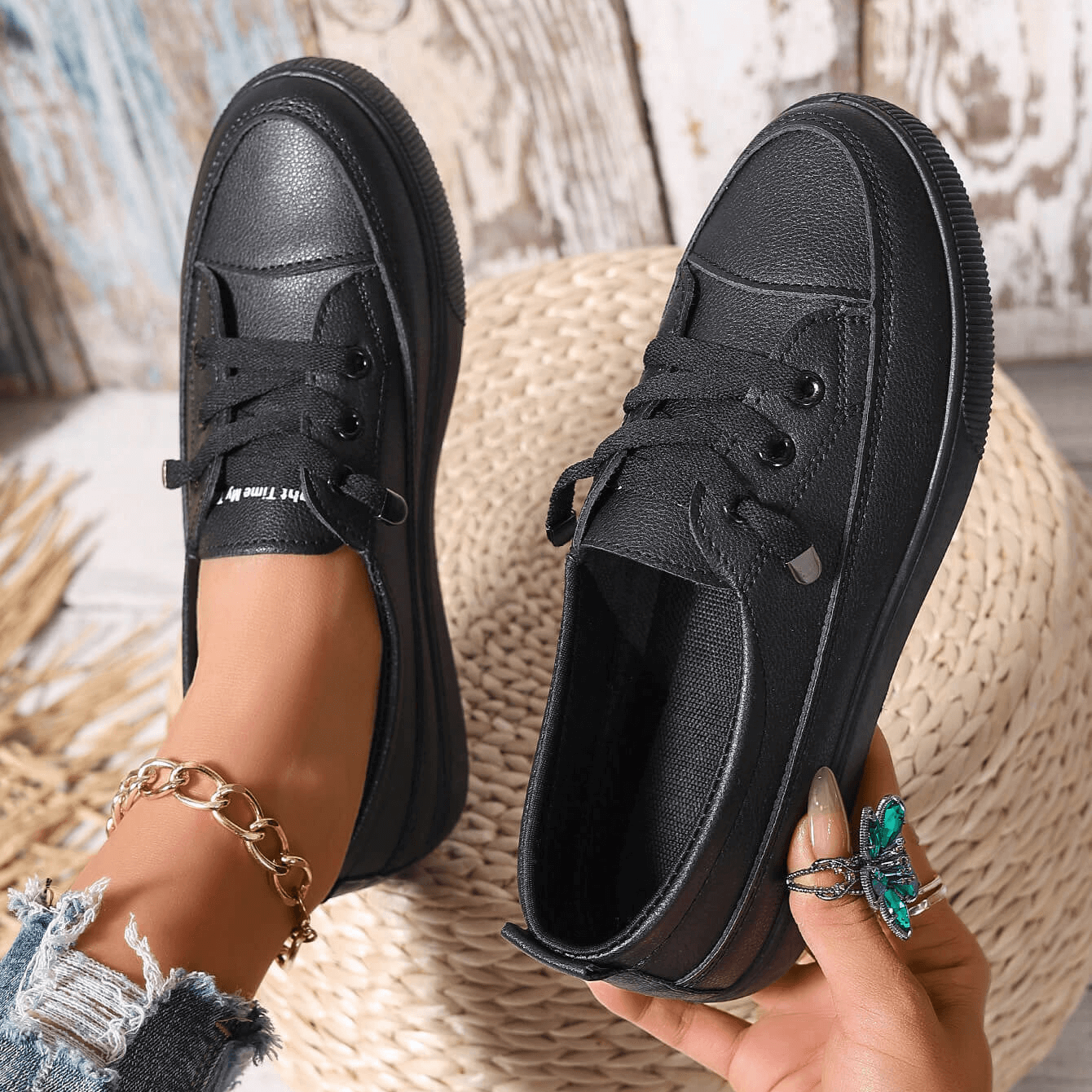 Womens Lace-Up Orthopedic Flat Shoes