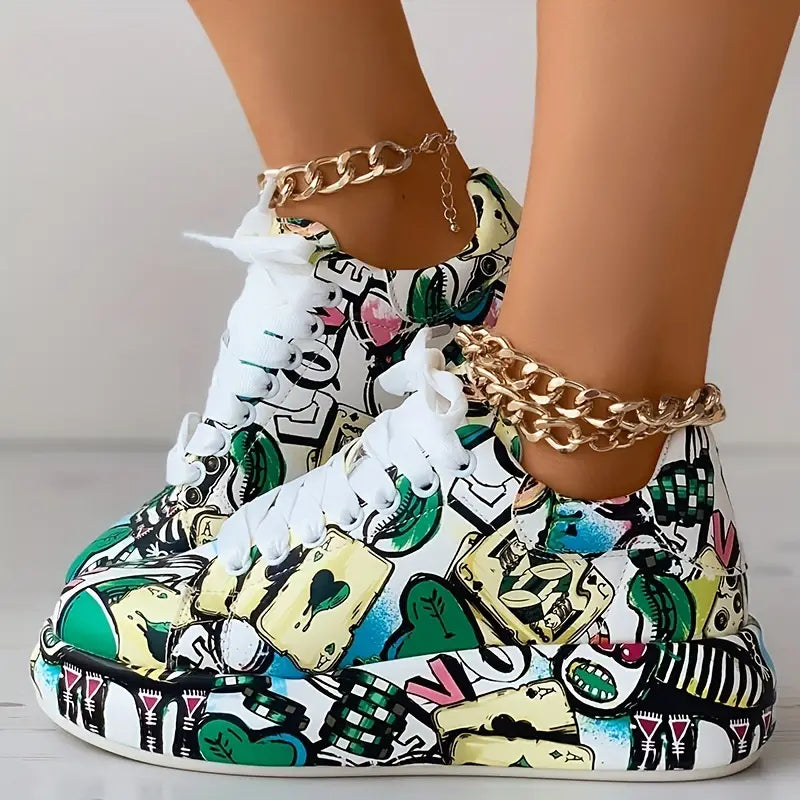 Women’s Layered Graffiti Print Sneakers